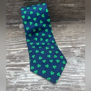 J. Crew Navy Blue Tie with Green Clover Pattern